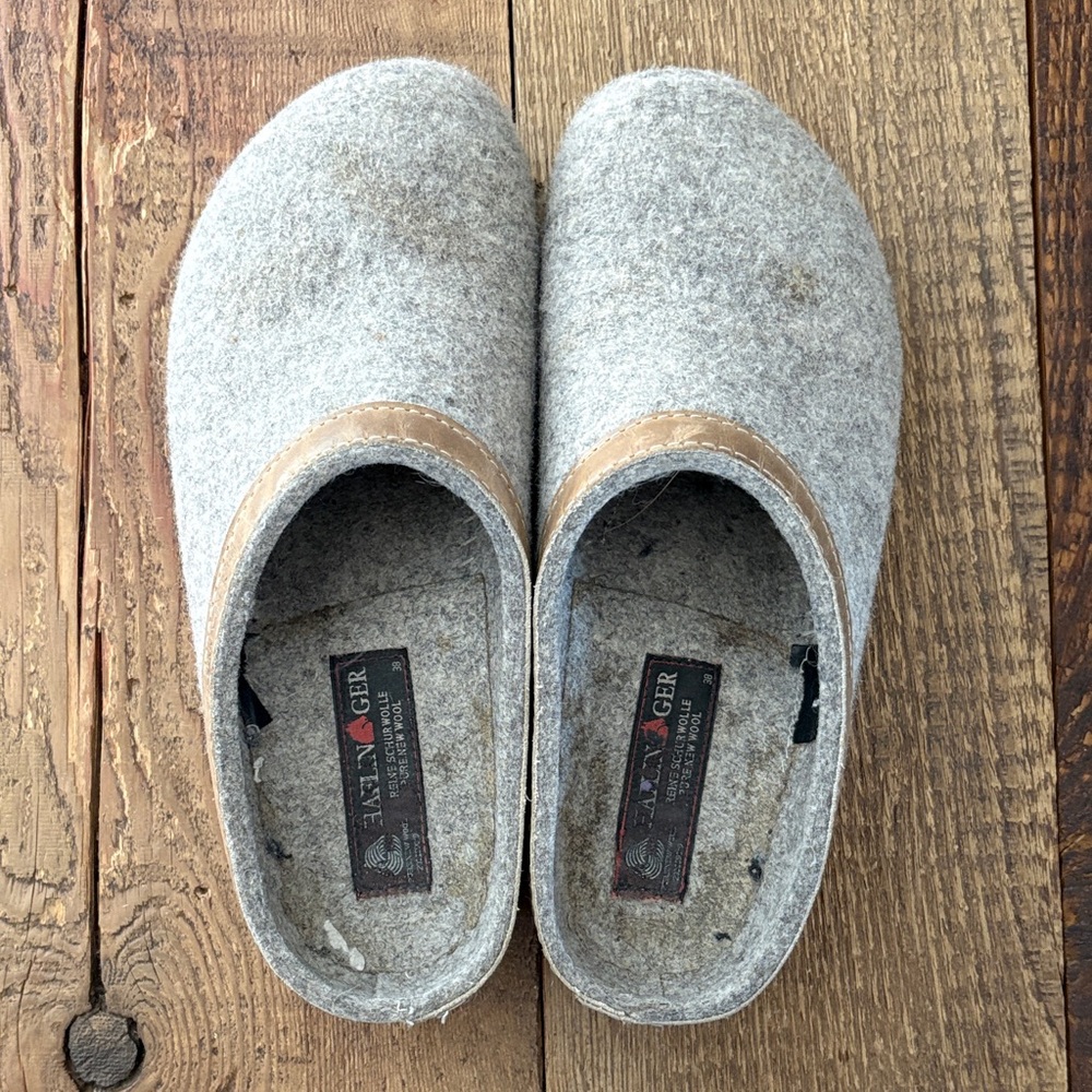 Haflinger Gray and Tan Wool Slippers